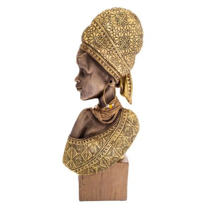 BLACK GOLD RESIN FIGURE OF AFRICAN WOMAN 18x9x41CM ON BASE