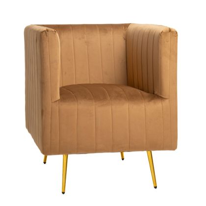 Кафяв плюшен фотьойл с размери 69x73x80 см със златни метални крака (20 см)