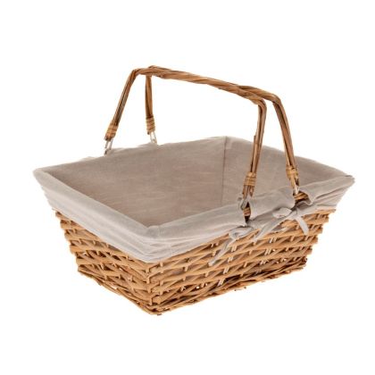 BROWN WILLOW BASKET WITH FABRIC LINING AND HANDLES 40X30X15CM