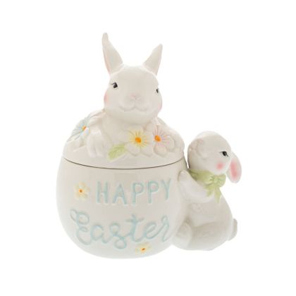 CERAMIC BUNNY AND EGG CANDY JAR 18X13X20CM