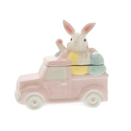 CERAMIC BUNNY ON CAR COOCKIE JAR 22X12X20CM