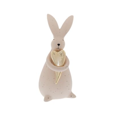 CERAMIC WHITE BUNNY WITH GOLD CARROT 11X10X23CM