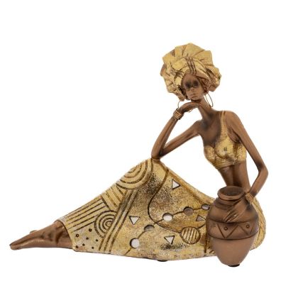 DECO GOLD POLYRESIN FIGURE OF AFRICAN SITTING WOMAN 23x10x18CM