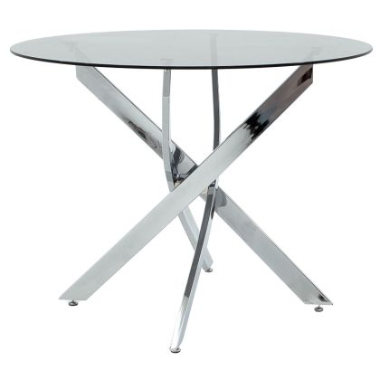 Dining table Greta in chrome colour with smoke glass 8mm tempered D100x75cm