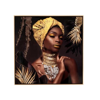 GOLD FRAMED PRINT ON CANVAS OF AFRICAN WOMAN WITH GOLD DETAILS 83X3Χ83CM
