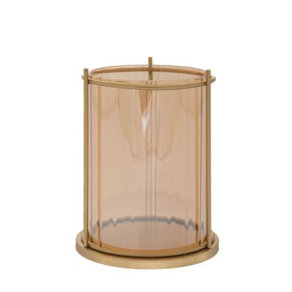 GOLD METAL CANDLE HOLDER WITH GLASS 12X15CM