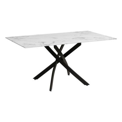 MARBLE DINING TABLE WITH BLACK METAL LEGS 140x80x75cm