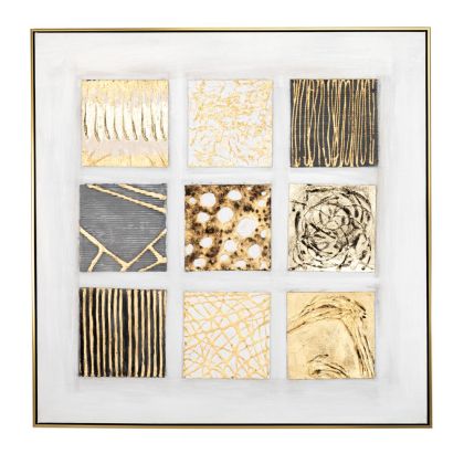 OIL PAINTING ON TOP OF PRINTED CANVAS OF ABSTRACT THEME AND GOLDEN FRAME 102.5X5X102.5CM.