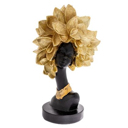 RESIN FIGURE OF AFRICAN WOMAN 17x12x28CM W GOLD HAIR