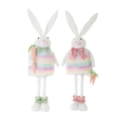 SET 2 RAINBOW FABRIC STANDING EASTER BUNNY 24X12X86CM