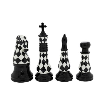Комплект от 4 керамични шахматни фигури в черно и бяло 18 см, 26 см