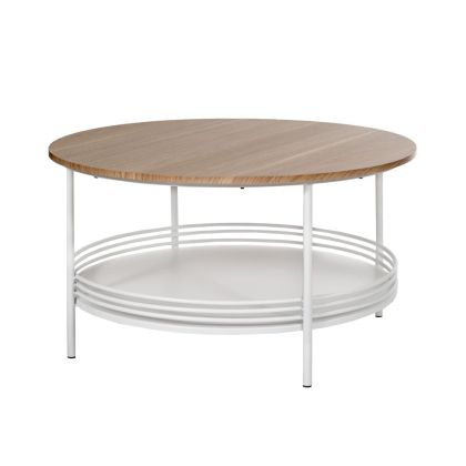 WHITE METAL ROUND COFFEE TABLE D75Χ40CM WITH WOOD TOP