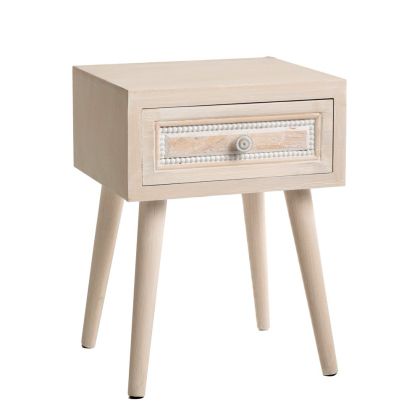 WOODEN WHITE BEDSIDE TABLE W 1 DRAWER 35x30x46.5CM