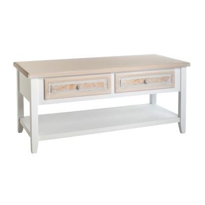 WOODEN WHITE COFFEE TABLE W 2 DRAWERS 110x50.5x48.5CM