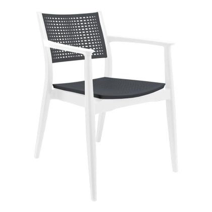 Градински стол Best бял цвят със седалка цвят въглен 57.5x55x80cm