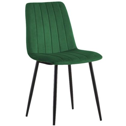 Трапезен стол 2102 зелена дамаска с черни метални крака 44х55х86см
