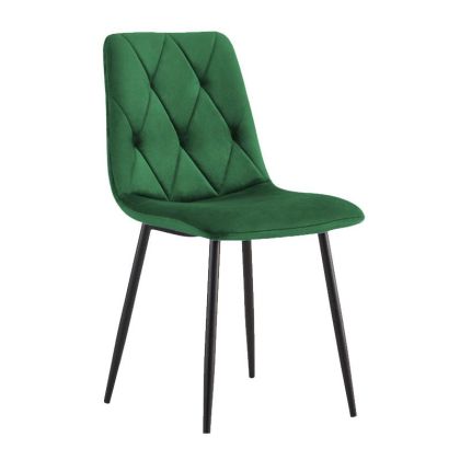 Трапезен стол 2103 зелена дамаска с черни метални крака 44х55х86см