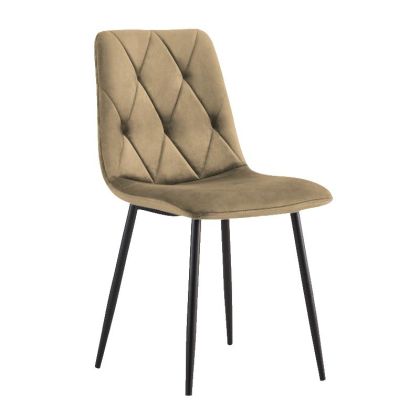Трапезен стол 2103 с кафява текстилна дамаска и черни метални крака 44x55x86cm