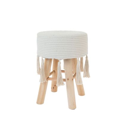 BOHO COOTON STOOL WITH WOODEN LEGS 29X41CM