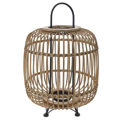 BROWN BAMBOO LANTERN D31x46CM WITH CLEAR GLASS