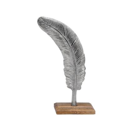 DECORATIVE TABLE Leaf NICKEL WITH WOODEN BASE 10x6.5x33.5cm