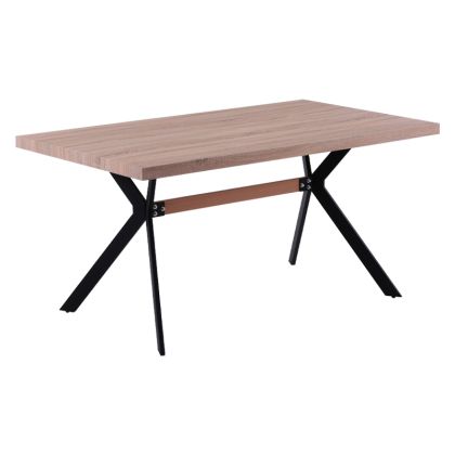 DINING TABLE 05 SONOMA MDF UPHOLSTERED WITH PAPER WOOD AND BLACK METAL LEGS 160*90*75