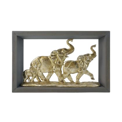 Elephant WALL DECORATOR SILVER WITH GRAY WOODEN FRAME 20*5.5*33