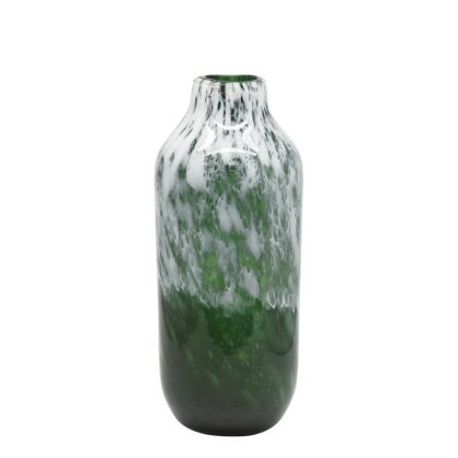 GLASS VASE WHITE/GREEN FANTASY LOW - Φ15x35cm