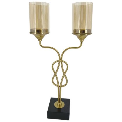 GOLD KNITTED METAL CANDLE WITH BASE & GLASS X2 - 30.5x12.5x61cm