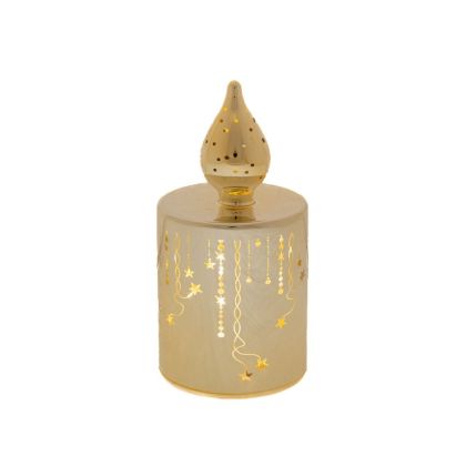 GOLD LED GLASS CANDLE 7.5X13.5CM WITH ELECTROPLATED SURFACE