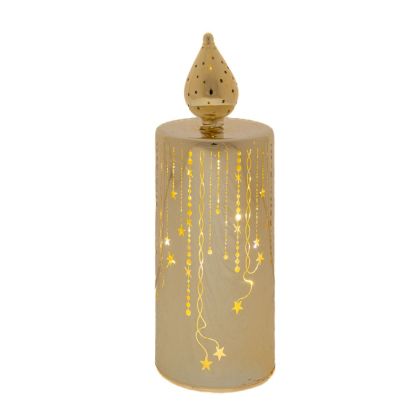 GOLD LED GLASS CANDLE 7.5X19.5CM WITH ELECTROPLATED SURFACE