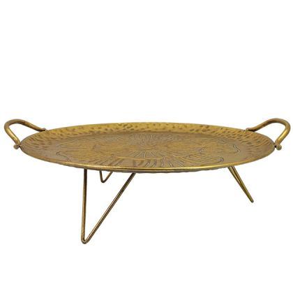 GOLDEN ROUND METAL PLATE WITH FEET 48x42x15cm
