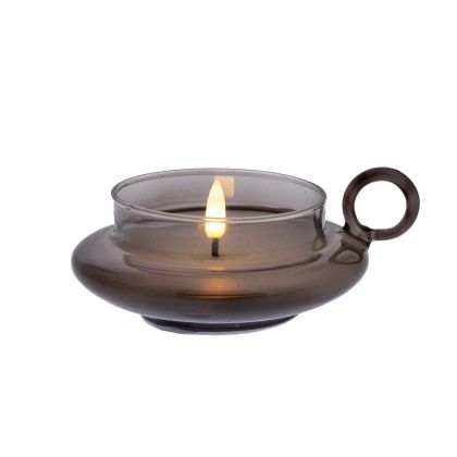 LED GREY GLASS CANDLE 14X12X4.7CM