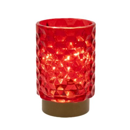 LED RED GLASS JAR 8.5X13CM WITH 10LED COOPER WIRE STRING LIGHT