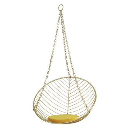 METAL HANGING CHAIR GOLD WITH CHAIN AND CUSHION - 101x62x81cm