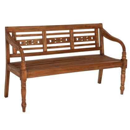 OUTDOOR BENCH HM7903 SOLID MAHOGANY WOOD IN NATURAL WITH ARMS & BACK 148x54x90cm.