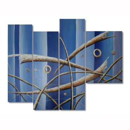 PAINTING PANEL SET/4 BLUE WITH CIRCLES - 90x70cm