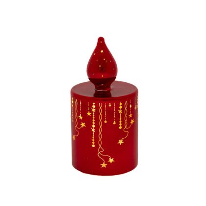 RED LED GLASS CANDLE 7.5X13.5CM WITH ELECTROPLATED SURFACE