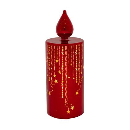 RED LED GLASS CANDLE 7.5X19.5CM WITH ELECTROPLATED SURFACE