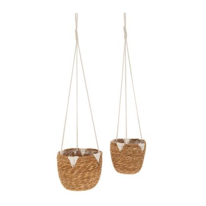 SET 2 HANGING GRASS PLANTER WITH WHITE COTTON ROPE 22X18 18X16CM