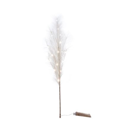 WHITE ARTIFICIAL PAMPAS STEM WITH BATTERY LIGHTS 115CM