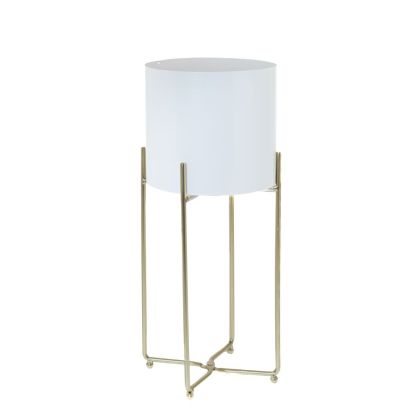WHITE CERAMIC PLANTER WITH GOLD METAL STAND 22X21X49CM