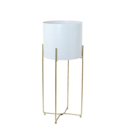 WHITE CERAMIC PLANTER WITH GOLD METAL STAND 25X24X58CM