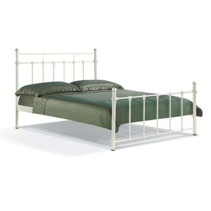Бежово метално легло, размери 150x200 см