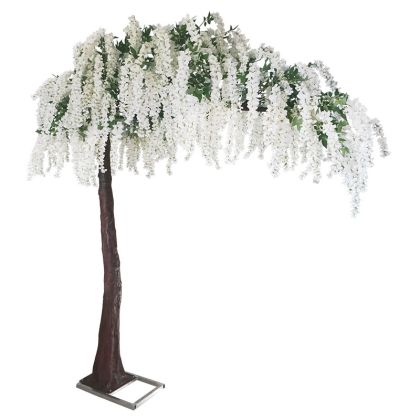 Бяло декоративно акациево дърво с висящи цветя, страна - h310 см