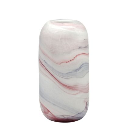 Ваза от бяло стъкло бяло синьо/розово дизайн мрамор - 17x12.5x32.5см
