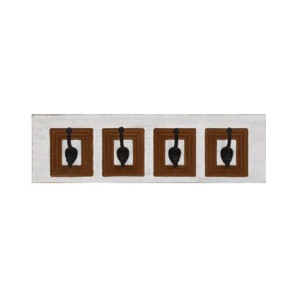 Дървена закачалка с 4 позиции кафяво-бяло антично 60x8x18см