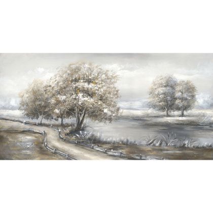 Картина платно дървета сиво-злато 140x70 см