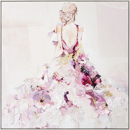 Картина с рамка жена с цветна рокля - 100х100см