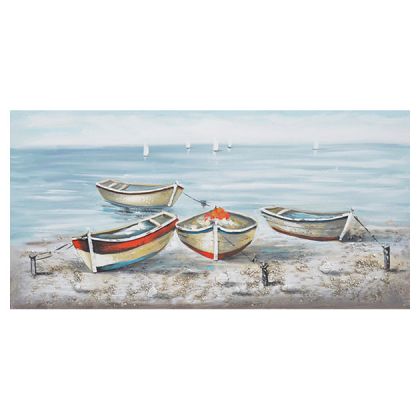 Картината на платно (3D) 4 лодки на стъкло, размери 60x120x3 см